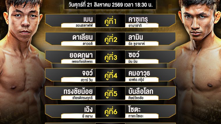โปรแกรมมวย The Inner Circle 27 วันที่ 21 สิงหาคม 2569